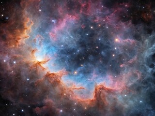 Fototapeta premium Bright Nebula Surrounded by Colorful Cosmic Clouds in Deep Space 