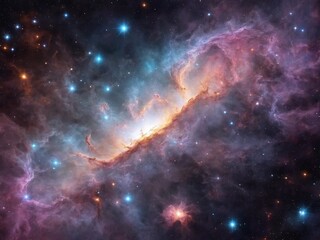 Bright Nebula Surrounded by Colorful Cosmic Clouds in Deep Space	