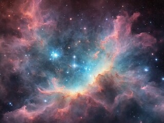 Fototapeta premium Bright Nebula Surrounded by Colorful Cosmic Clouds in Deep Space 
