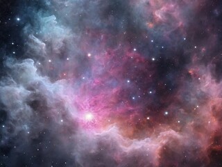 Fototapeta premium Bright Nebula Surrounded by Colorful Cosmic Clouds in Deep Space 