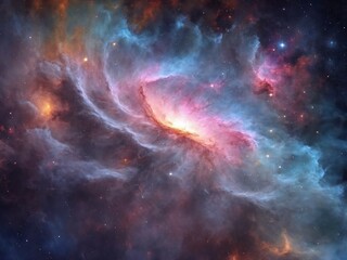 Obraz premium Bright Nebula Surrounded by Colorful Cosmic Clouds in Deep Space 