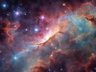 Fototapeta premium Bright Nebula Surrounded by Colorful Cosmic Clouds in Deep Space 
