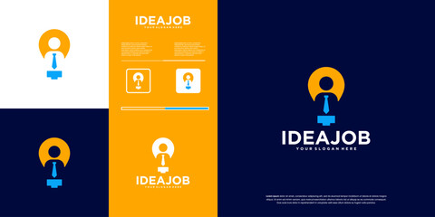 Abstract light bulb with human negative space and tie , smart job , graphic vector template.