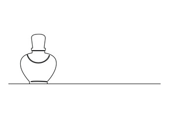 Continuous line drawing of perfume bottle icon. Hand drawn perfume bottle with flowers vector illustration
