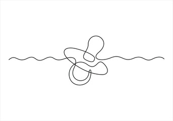 Continuous one line drawing of baby pacifier in silhouette on a white background. Vector illustration