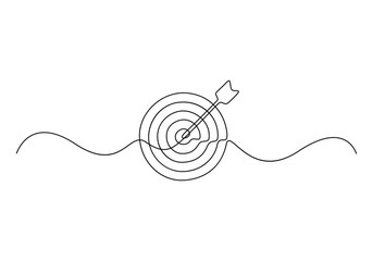 Continuous one line drawing of a editable target line in the center with an arrow. Concept for the business of hitting the target. Vector illustration