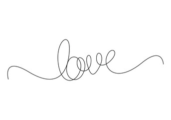 Continuous line drawing love text hand drawn vector illustration