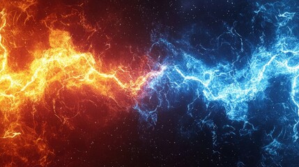Fototapeta premium Abstract fiery and icy lightning clashing against a starry night sky