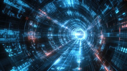 Obraz premium Digital Tunnel of Blue and Red Code with Glowing Lines