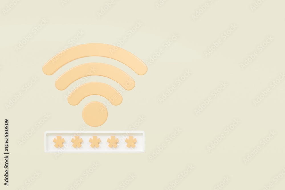 Poster 3d wifi password protection icon. minimal wireless network password protection with padlock and pass