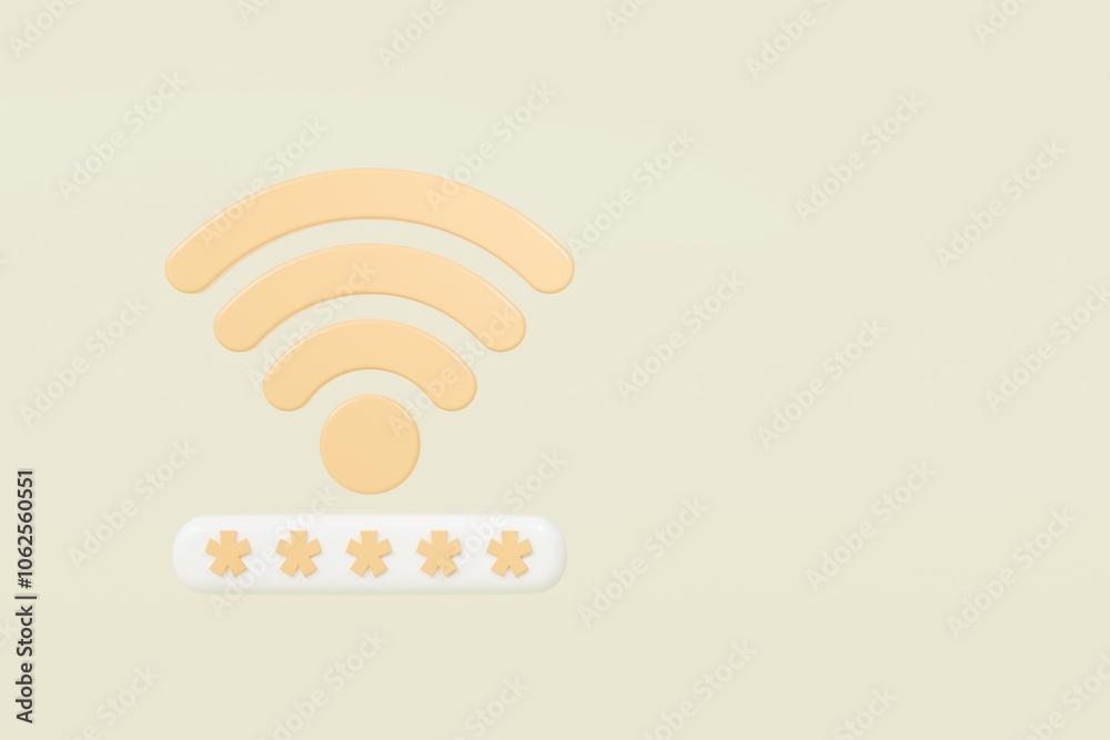 Poster 3d wifi password protection icon. minimal wireless network password protection with padlock and pass
