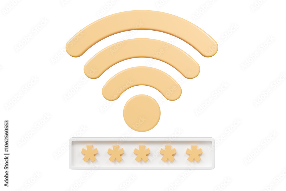 Poster 3d wifi password protection icon. minimal wireless network password protection with padlock and pass