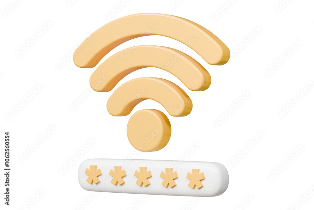 Poster 3d wifi password protection icon. minimal wireless network password protection with padlock and pass