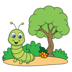 a happy cute animals caterpillar a tree