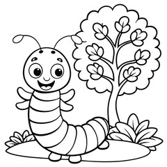 a happy cute animals caterpillar a tree