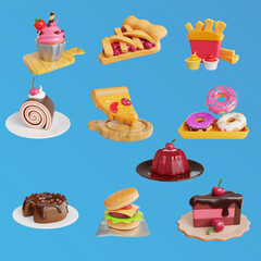 Pack collection Whole cakes with frosting and fruit flat vector illustration set