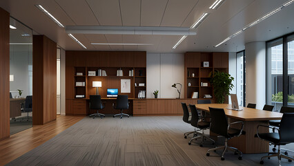 realistic image of a modern business office room environment