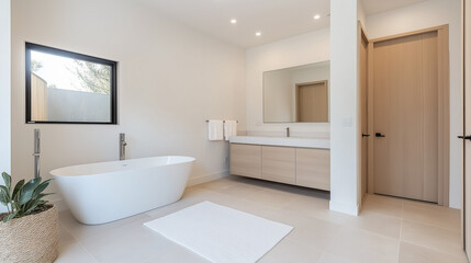 bathroom with island vanity in micro cement effect.