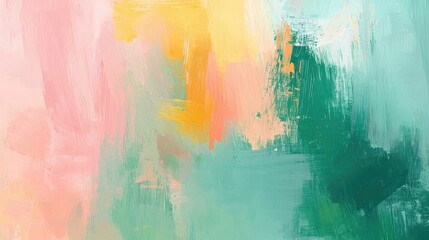 Abstract Painting with Pink, Yellow, and Green Hues