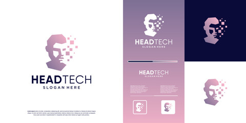 human head pixel fragments, smart technology, science, vector graphic design.