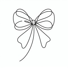 A black and white continuous line drawing depicts a delicate ribbon bow, emphasizing minimalism and artistic elegance in its design