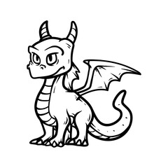 fun dragon cartoon character isolated drawing coloring line art style sketch classic vintage design illustration
