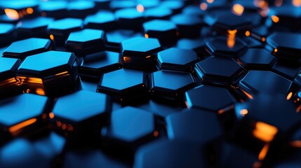 Fototapeta premium Abstract hexagonal pattern with blue and orange lighting