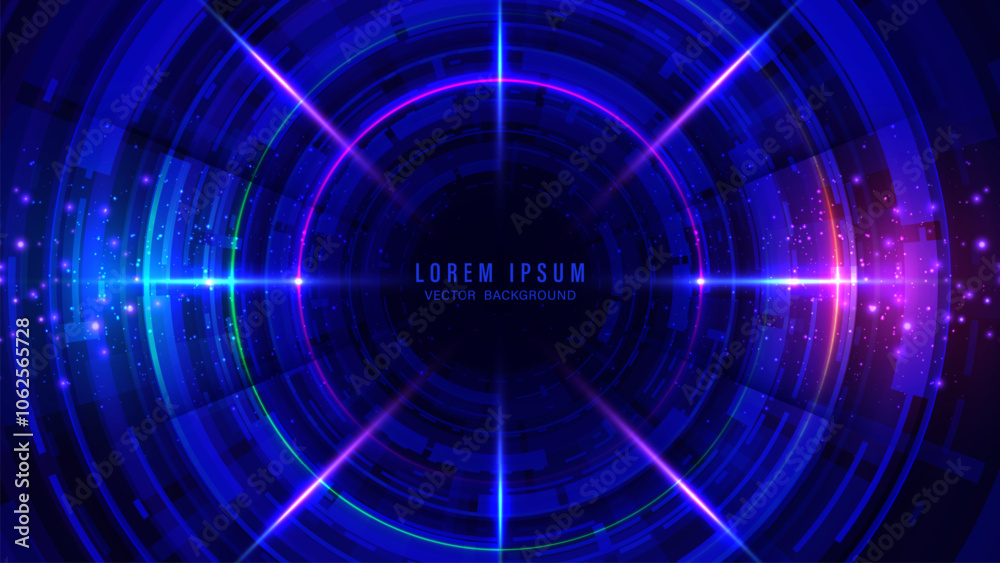 Poster futuristic digital hi-tech abstract background with concentric hud circles