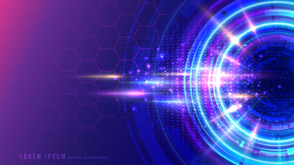 Abstract futuristic technology digital background with concentric glowing circles, light spark effects