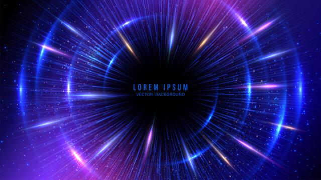 Futuristic vibrant abstract background with radial burst of light and energy emanating from center