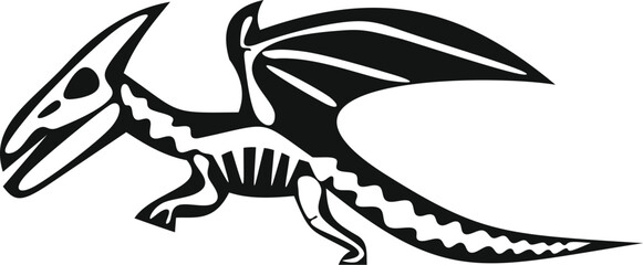 Stylized illustration of a pterodactyl skeleton soaring through prehistoric skies © anatolir