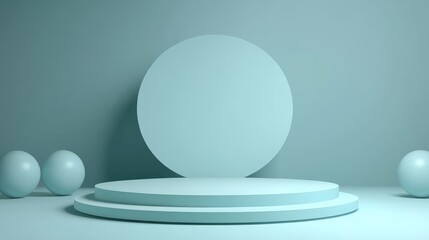 Abstract Minimalist Stage with Circular Platform and Spheres