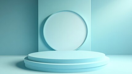 Abstract Minimalist Blue Background with a Circular Platform