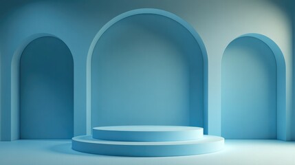 Fototapeta premium Abstract Blue Minimalist Platform with Arched Recesses