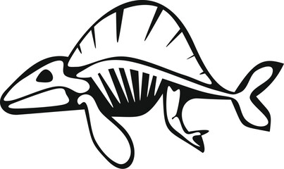 Skeleton of dimetrodon, an extinct genus of synapsid, swimming in the sea during prehistoric times