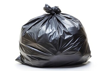 Wide-angle black garbage bag isolated on white background clipping paths