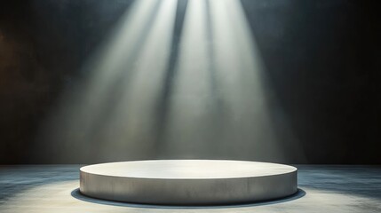 Circular Concrete Platform Illuminated by Spotlights in a Dark Room