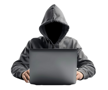 Hacker on Laptop Isolated with Clear Background