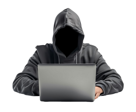 Hacker at Laptop on Transparent Background
