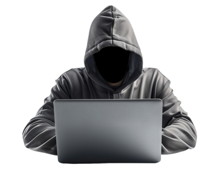 Hacker Figure with Laptop on Clear Background