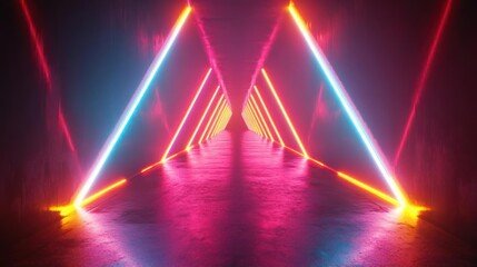 Fototapeta premium A 3D light projection using neon colors against a dark background.