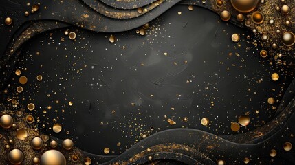 Abstract design featuring golden elements and bubbles on a dark background.