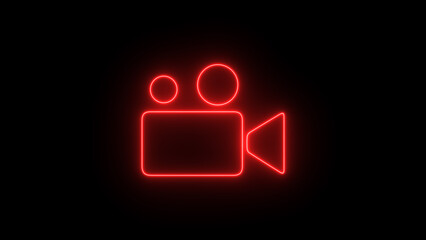 Neon Video Camera Icon. Symbols for Multimedia, Broadcasting, and Digital Cinematography Applications with Futuristic and Minimalist Design Elements for Web and App Use,