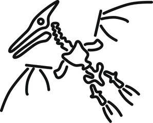 Minimalist line art drawing of a pterodactyl fossil, an extinct flying reptile from the mesozoic era © anatolir
