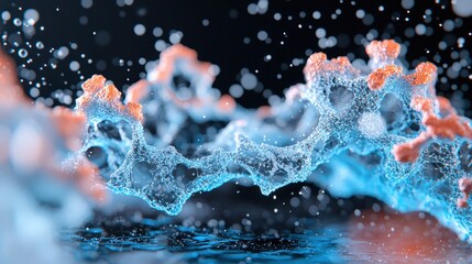 Abstract Glowing Water Waves  Futuristic Energy Flow  Blue Orange Hues  Dark Background