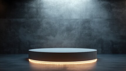 Illuminated Circular Platform Against a Dark Textured Wall