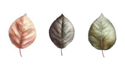 Fototapeta premium Set of rose leaves displaying unique colors and textures that highlight nature's design, isolated on transparent PNG background