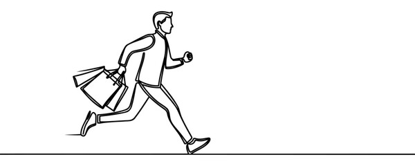 The guy is in a hurry to go shopping Continuous one line drawing