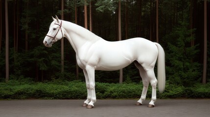 Majestic White Horse in Forest Setting   Equestrian Photography