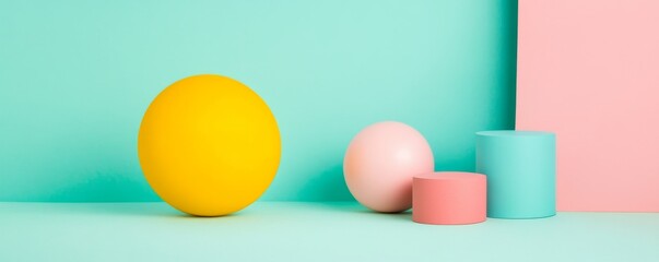 Colorful geometric shapes on pastel backgrounds, artistic composition.